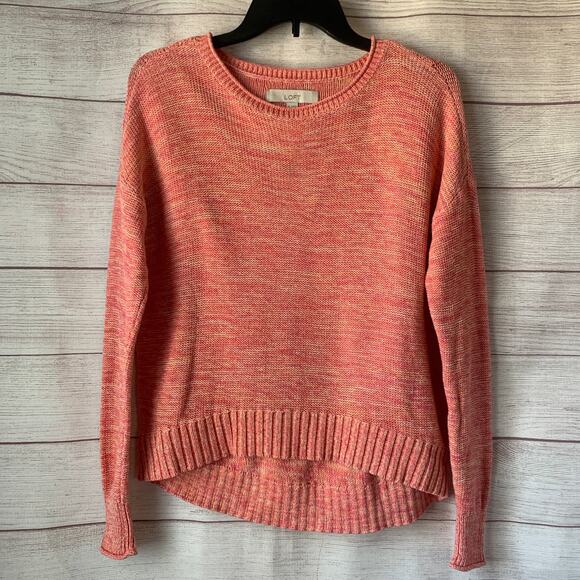 LOFT Pink Pullover Sweater Short Hi Low Bottom Long Sleeve Ribbed Detail Size XS - Picture 1 of 14